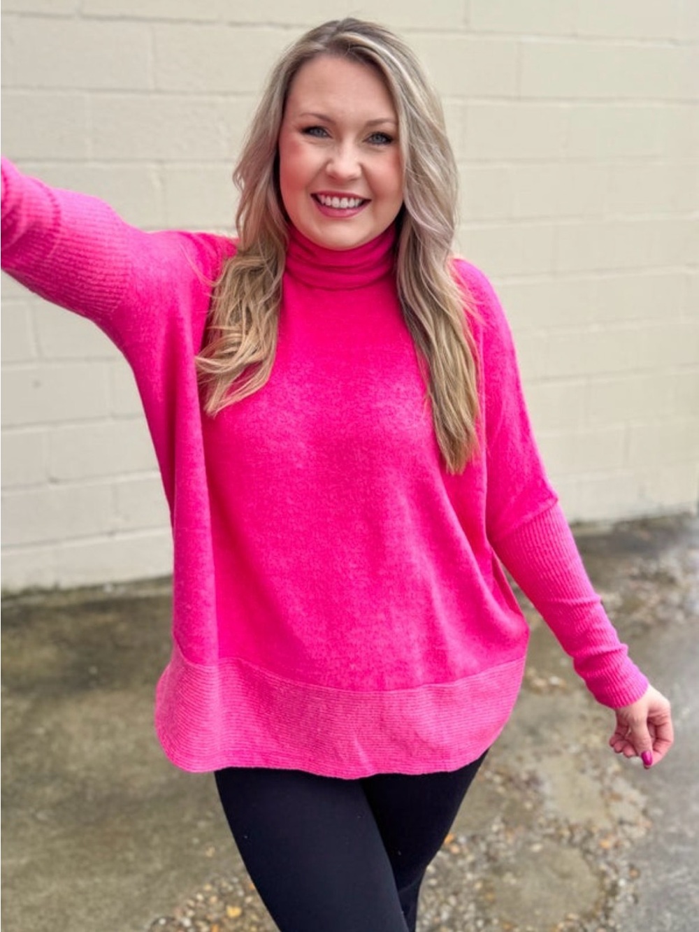 Zenana Outfitters Hot Pink Turtleneck Sweater